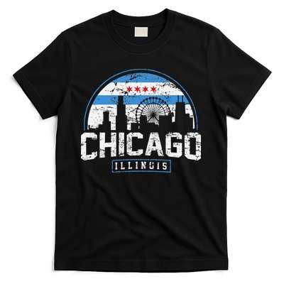 Chicago Illinois Flag Vintage Skyline T-Shirt