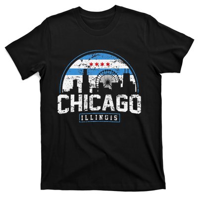 Chicago Illinois Flag Vintage Skyline T-Shirt