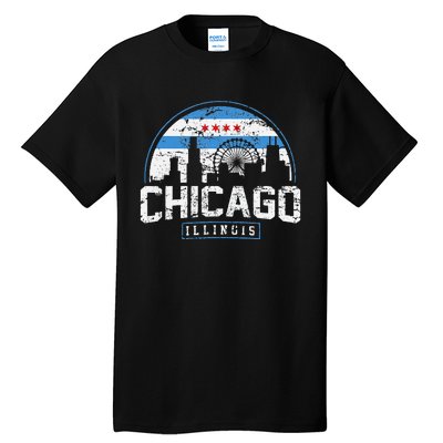 Chicago Illinois Flag Vintage Skyline Tall T-Shirt