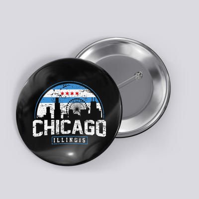 Chicago Illinois Flag Vintage Skyline Button
