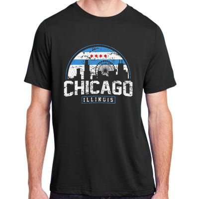 Chicago Illinois Flag Vintage Skyline Adult ChromaSoft Performance T-Shirt