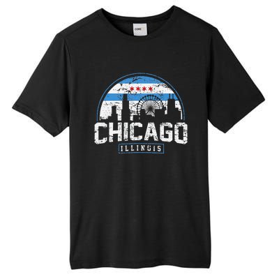 Chicago Illinois Flag Vintage Skyline Tall Fusion ChromaSoft Performance T-Shirt