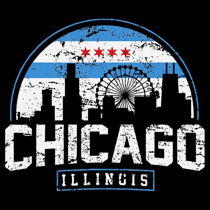 Chicago Illinois Flag Vintage Skyline Bucket Hat