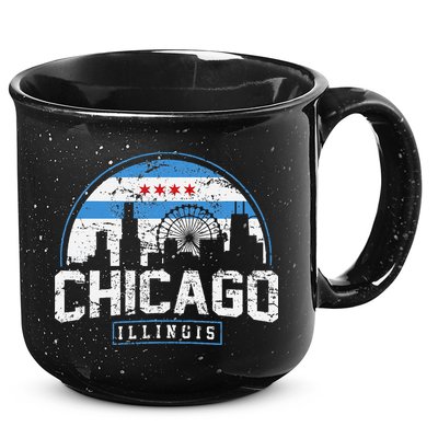 Chicago Illinois Flag Vintage Skyline 15oz Campfire Ceramic Mug