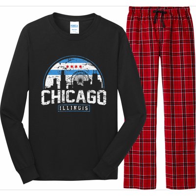 Chicago Illinois Flag Vintage Skyline Long Sleeve Pajama Set