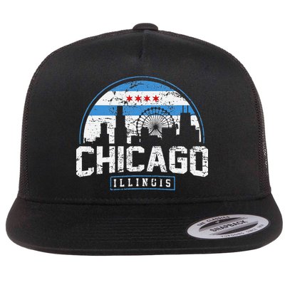 Chicago Illinois Flag Vintage Skyline Flatbill Hat