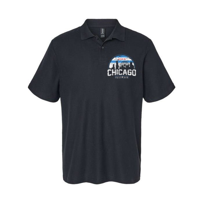 Chicago Illinois Flag Vintage Skyline Softstyle Adult Sport Polo