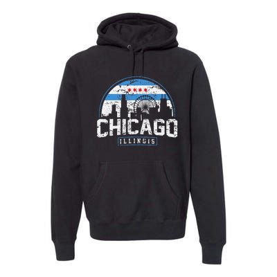 Chicago Illinois Flag Vintage Skyline Premium Hoodie