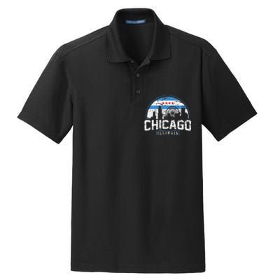 Chicago Illinois Flag Vintage Skyline Dry Zone Grid Polo