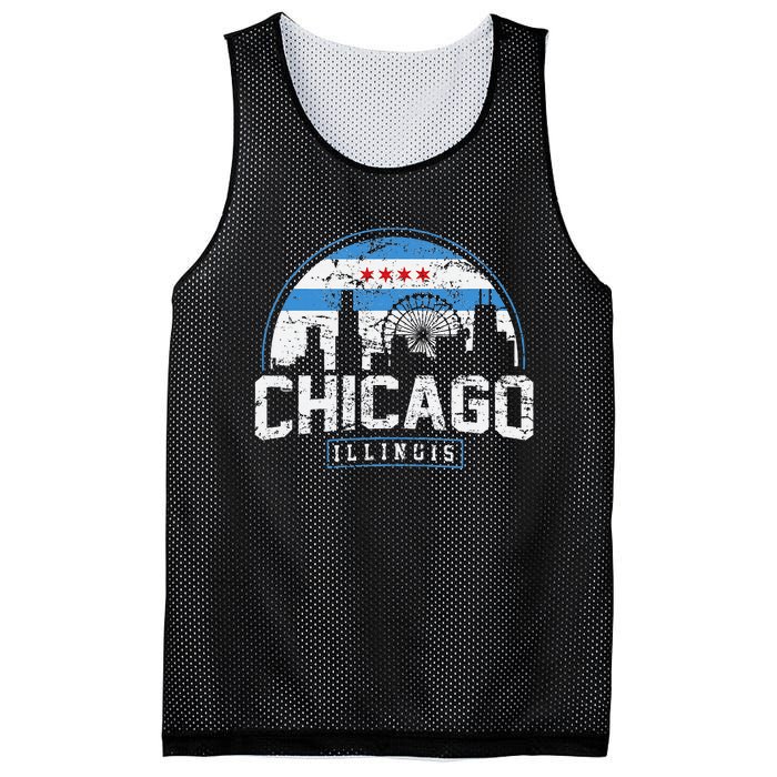 Chicago Illinois Flag Vintage Skyline Mesh Reversible Basketball Jersey Tank