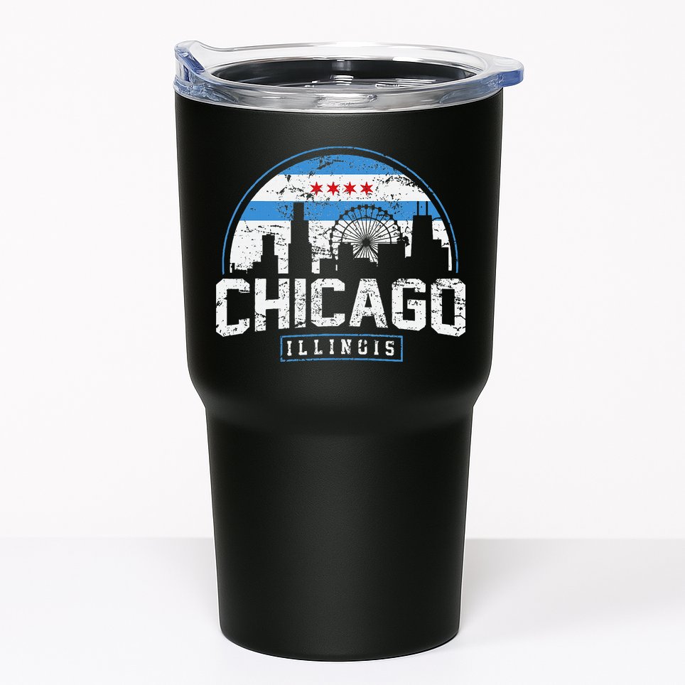 Chicago Illinois Flag Vintage Skyline Tumbler