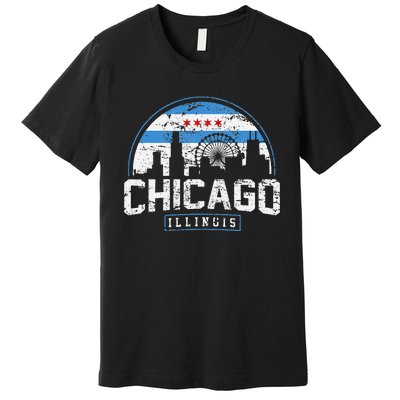 Chicago Illinois Flag Vintage Skyline Premium T-Shirt