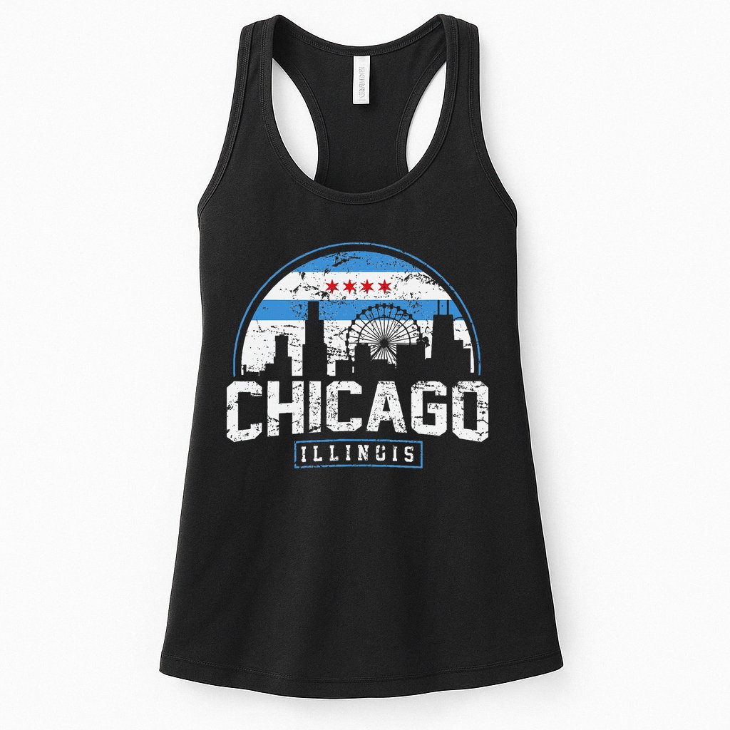 Chicago Illinois Flag Vintage Skyline Womens Tank Top