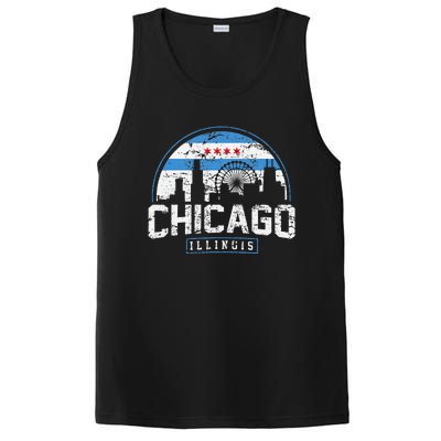 Chicago Illinois Flag Vintage Skyline PosiCharge Competitor Tank