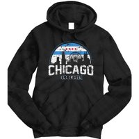 Chicago Illinois Flag Vintage Skyline Tie Dye Hoodie