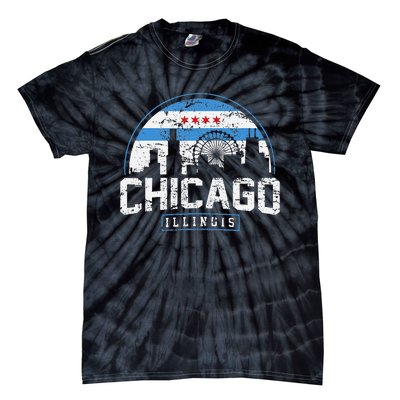 Chicago Illinois Flag Vintage Skyline Tie-Dye T-Shirt