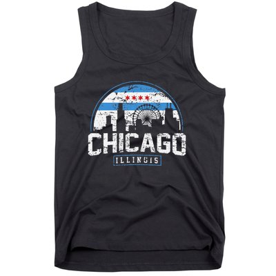 Chicago Illinois Flag Vintage Skyline Tank Top