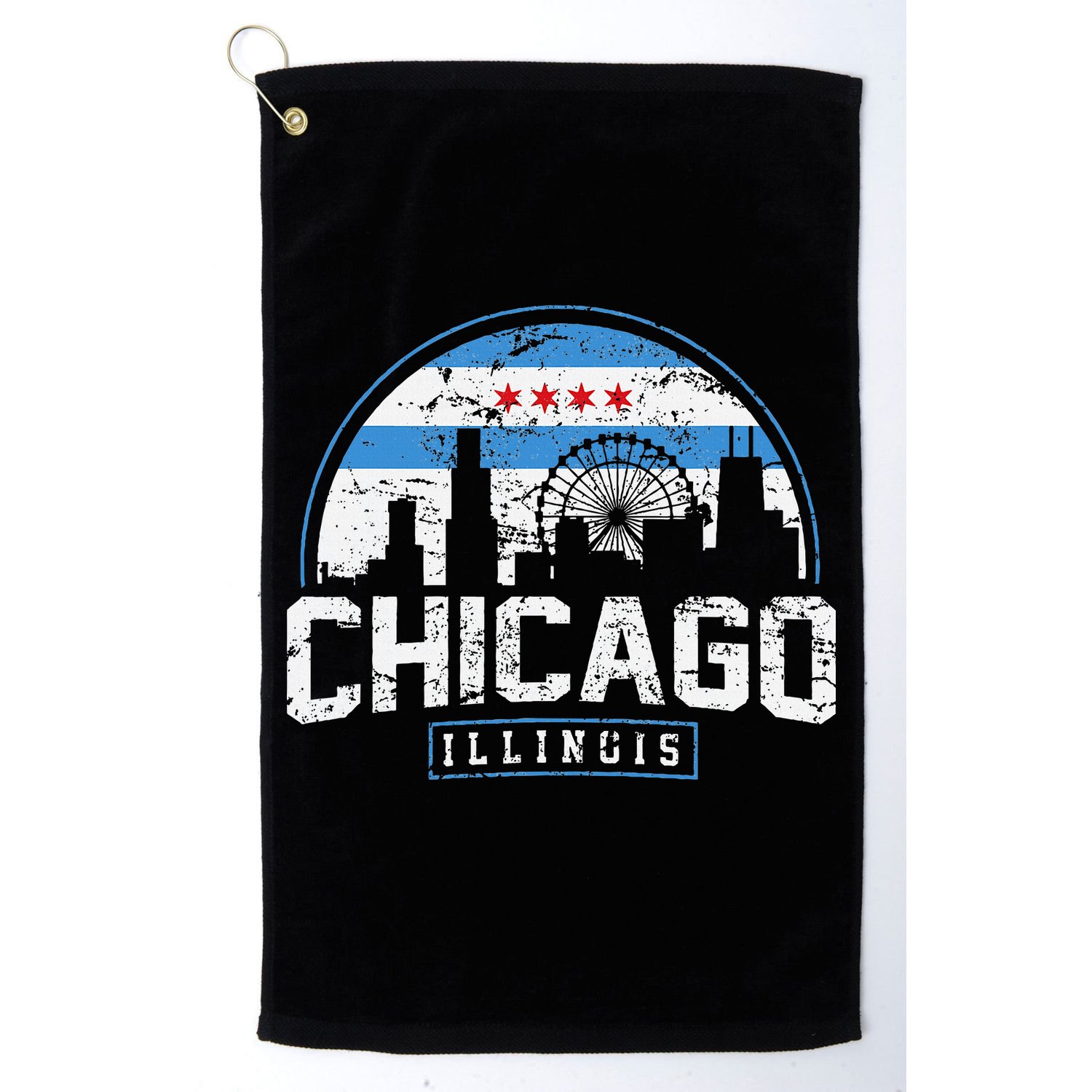 Chicago Illinois Flag Vintage Skyline Golf Towel
