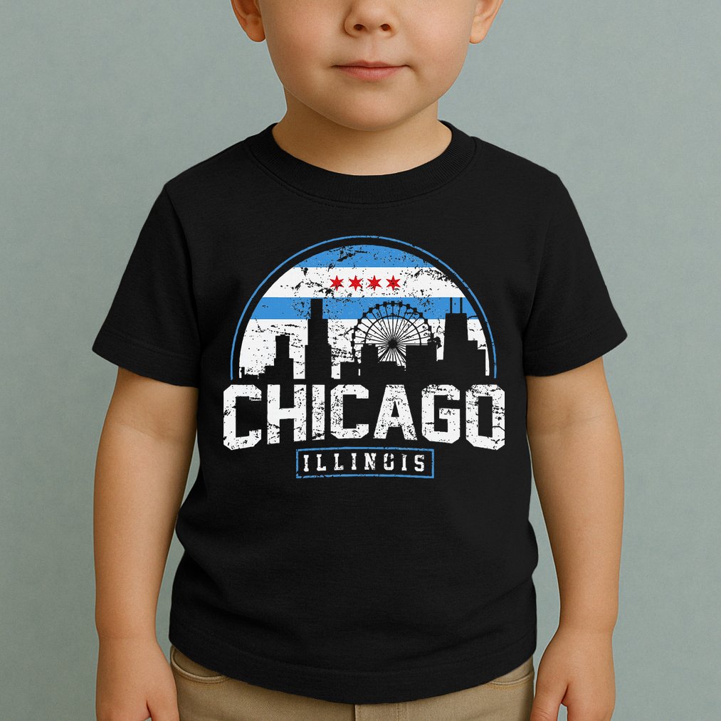 Chicago Illinois Flag Vintage Skyline Toddler T-Shirt