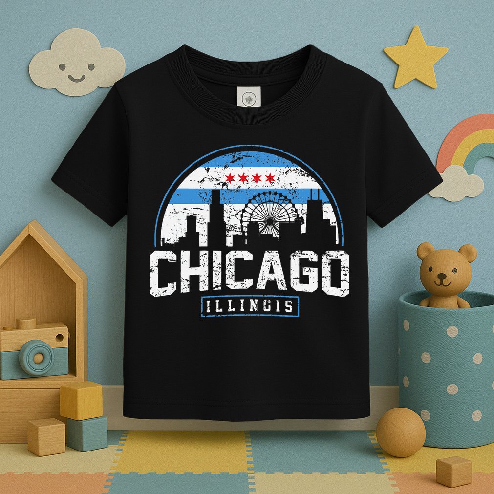 Chicago Illinois Flag Vintage Skyline Toddler T-Shirt
