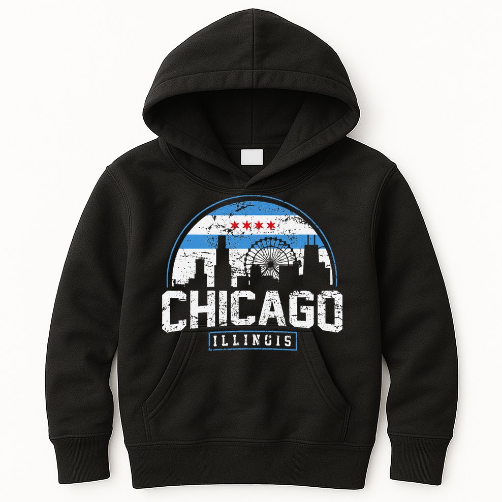 Chicago Illinois Flag Vintage Skyline Kids Hoodie