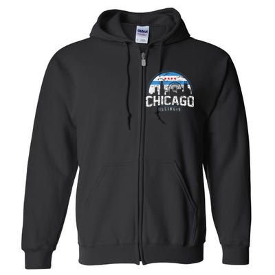 Chicago Illinois Flag Vintage Skyline Full Zip Hoodie