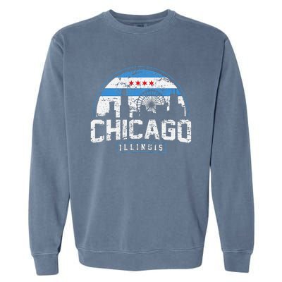 Chicago Illinois Flag Vintage Skyline Garment-Dyed Sweatshirt