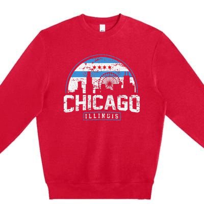 Chicago Illinois Flag Vintage Skyline Premium Crewneck Sweatshirt