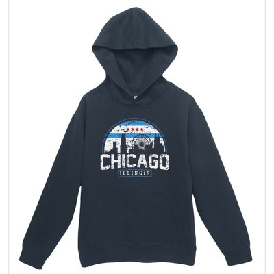 Chicago Illinois Flag Vintage Skyline Urban Pullover Hoodie