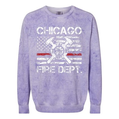 Chicago Illinois Fire Department Thin Red Line Fireman Colorblast Crewneck Sweatshirt