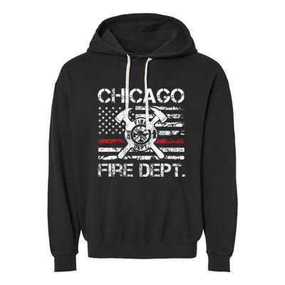 Chicago Illinois Fire Department Thin Red Line Fireman Garment-Dyed Fleece Hoodie