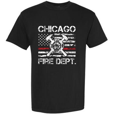 Chicago Illinois Fire Department Thin Red Line Fireman Garment-Dyed Heavyweight T-Shirt