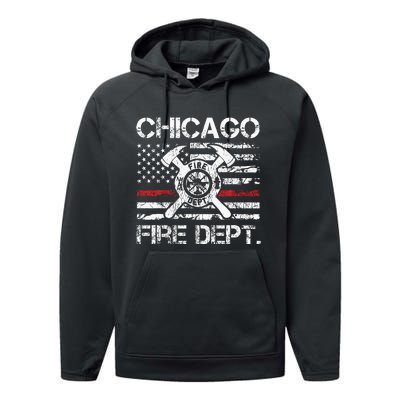 Chicago Illinois Fire Department Thin Red Line Fireman Performance Fleece Hoodie