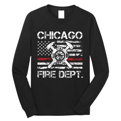 Chicago Illinois Fire Department Thin Red Line Fireman Long Sleeve Shirt