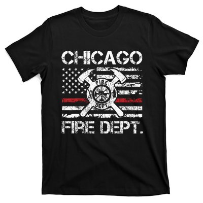 Chicago Illinois Fire Department Thin Red Line Fireman T-Shirt