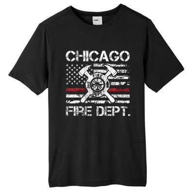 Chicago Illinois Fire Department Thin Red Line Fireman Tall Fusion ChromaSoft Performance T-Shirt