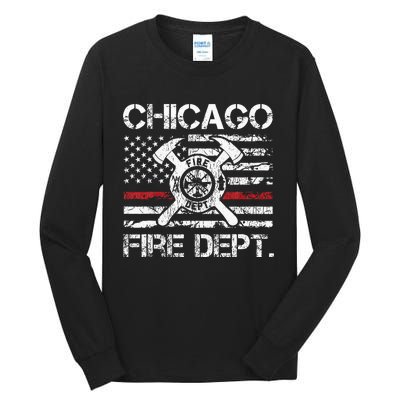 Chicago Illinois Fire Department Thin Red Line Fireman Tall Long Sleeve T-Shirt