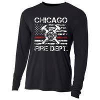 Chicago Illinois Fire Department Thin Red Line Fireman Cooling Performance Long Sleeve Crew