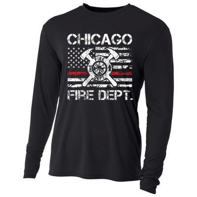 Chicago Illinois Fire Department Thin Red Line Fireman Cooling Performance Long Sleeve Crew