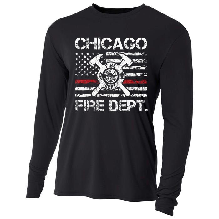 Chicago Illinois Fire Department Thin Red Line Fireman Cooling Performance Long Sleeve Crew