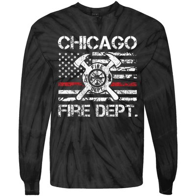 Chicago Illinois Fire Department Thin Red Line Fireman Tie-Dye Long Sleeve Shirt