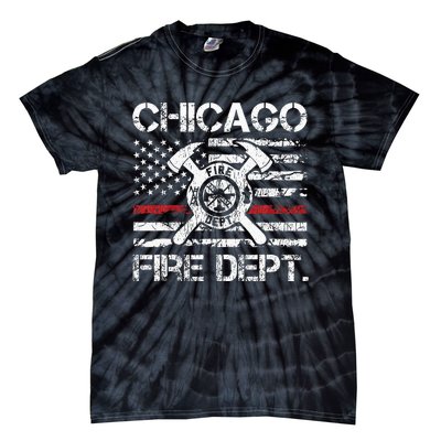 Chicago Illinois Fire Department Thin Red Line Fireman Tie-Dye T-Shirt