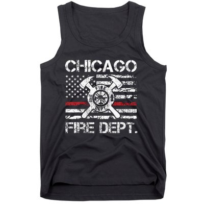 Chicago Illinois Fire Department Thin Red Line Fireman Tank Top