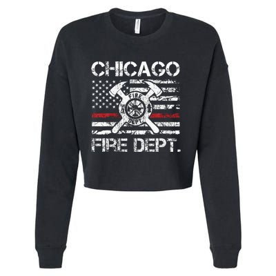 Chicago Illinois Fire Department Thin Red Line Fireman Cropped Pullover Crew