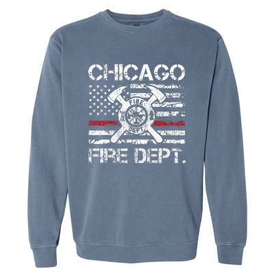 Chicago Illinois Fire Department Thin Red Line Fireman Garment-Dyed Sweatshirt