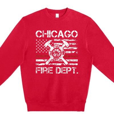 Chicago Illinois Fire Department Thin Red Line Fireman Premium Crewneck Sweatshirt