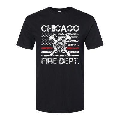 Chicago Illinois Fire Department Thin Red Line Fireman Softstyle CVC T-Shirt