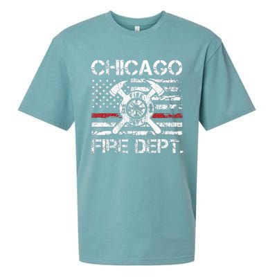 Chicago Illinois Fire Department Thin Red Line Fireman Sueded Cloud Jersey T-Shirt