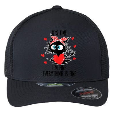 Cat It's Fine I'm Fine Everything Is Fine Valentines Day Flexfit Unipanel Trucker Cap