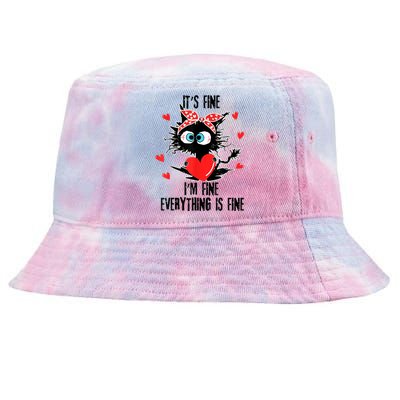 Cat It's Fine I'm Fine Everything Is Fine Valentines Day Tie-Dyed Bucket Hat